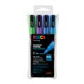 uni | POSCA Glitter Markers PC-3ML — sets of 4, light blue, dark blue, purple and dark green - plastic wallet, 2. plastic wallet