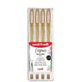 uni-ball | Signo UM120NM Metallic Rollerball sets — 4 pens, Gold, pack of 4, metal-clad fine tip