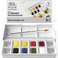 WINSOR & NEWTON™ | Cotman WATERCOLOUR™ pocket sets — 8 half pans + travel brush, Floral, set
