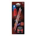 STAEDTLER® | NORIX® Pencil sets — 2 x HB pencils, 1 eraser, 1 sharpener, red, red