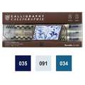 Kuretake | ZIG® MEMORY SYSTEM™ Calligraphy Marker — sets of 3 + ruler, set of 3 - platinum/blue