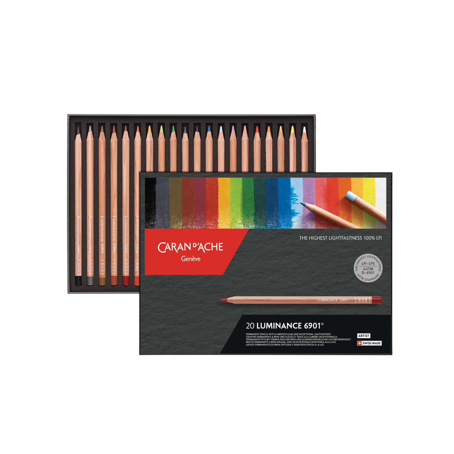 CARAN D ACHE Luminance 6901 Made in swiss France Import Crayons de couleur permanent 20 Assortis.qualité professionnel.Sélection Portrait 
