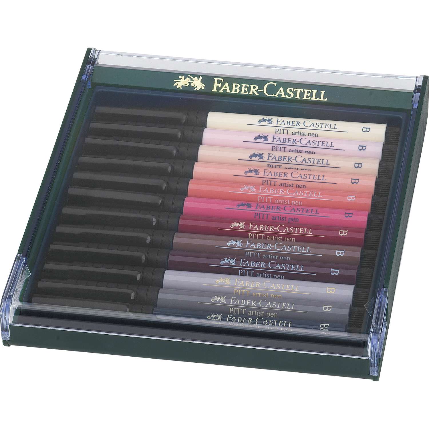 Faber-Castell Pitt Artist Pen Wallet Set - 8 Black Nibs Including Brush, Superfine & Exclusive Varieties