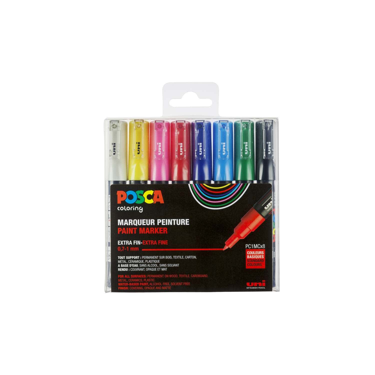uni POSCA Acrylic Paint Marker - PC-1R Extra Fine - 8 Basic Color Set 