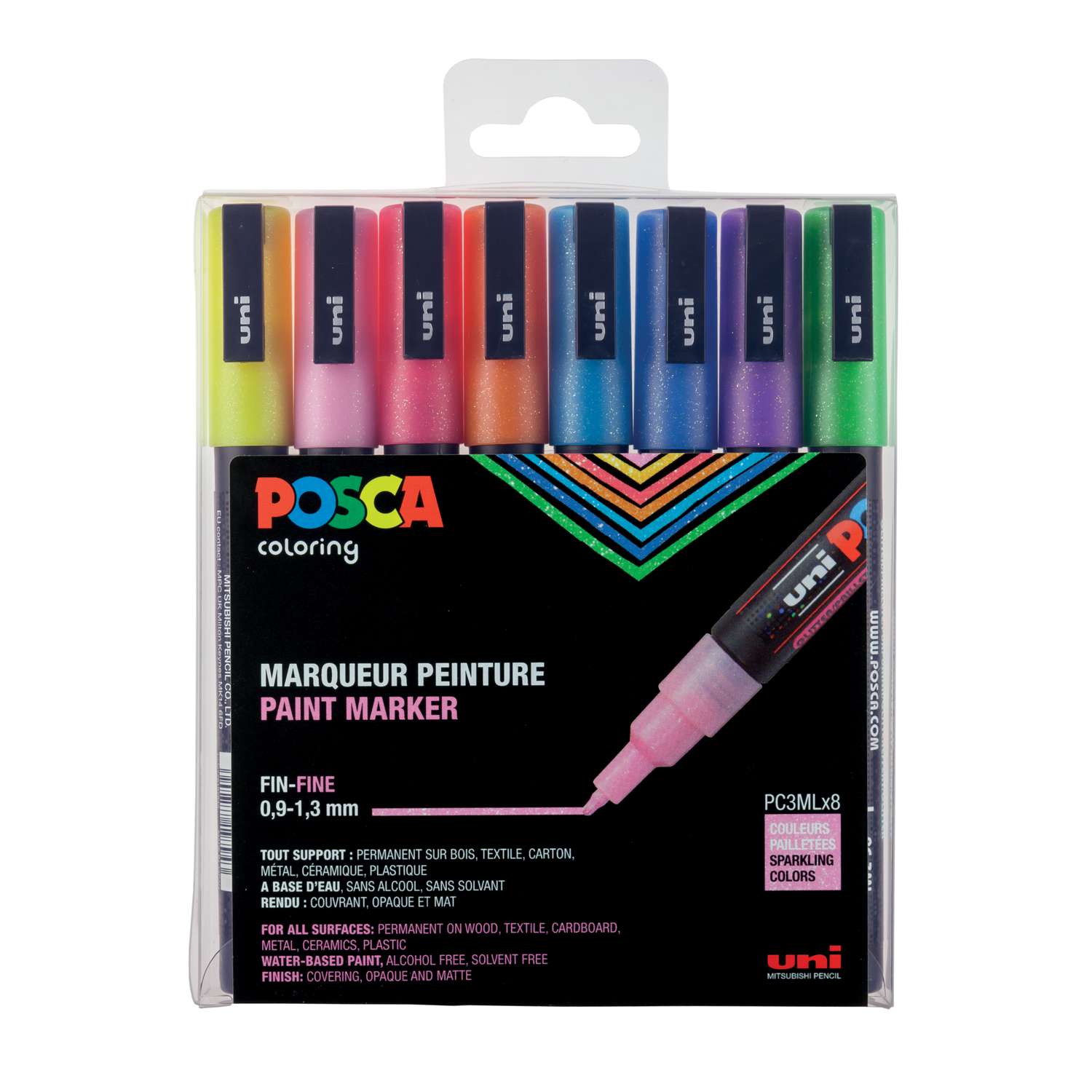 Uni Posca Glitter Markers PC-3ML Set of 8, 50,000+ Art Supplies