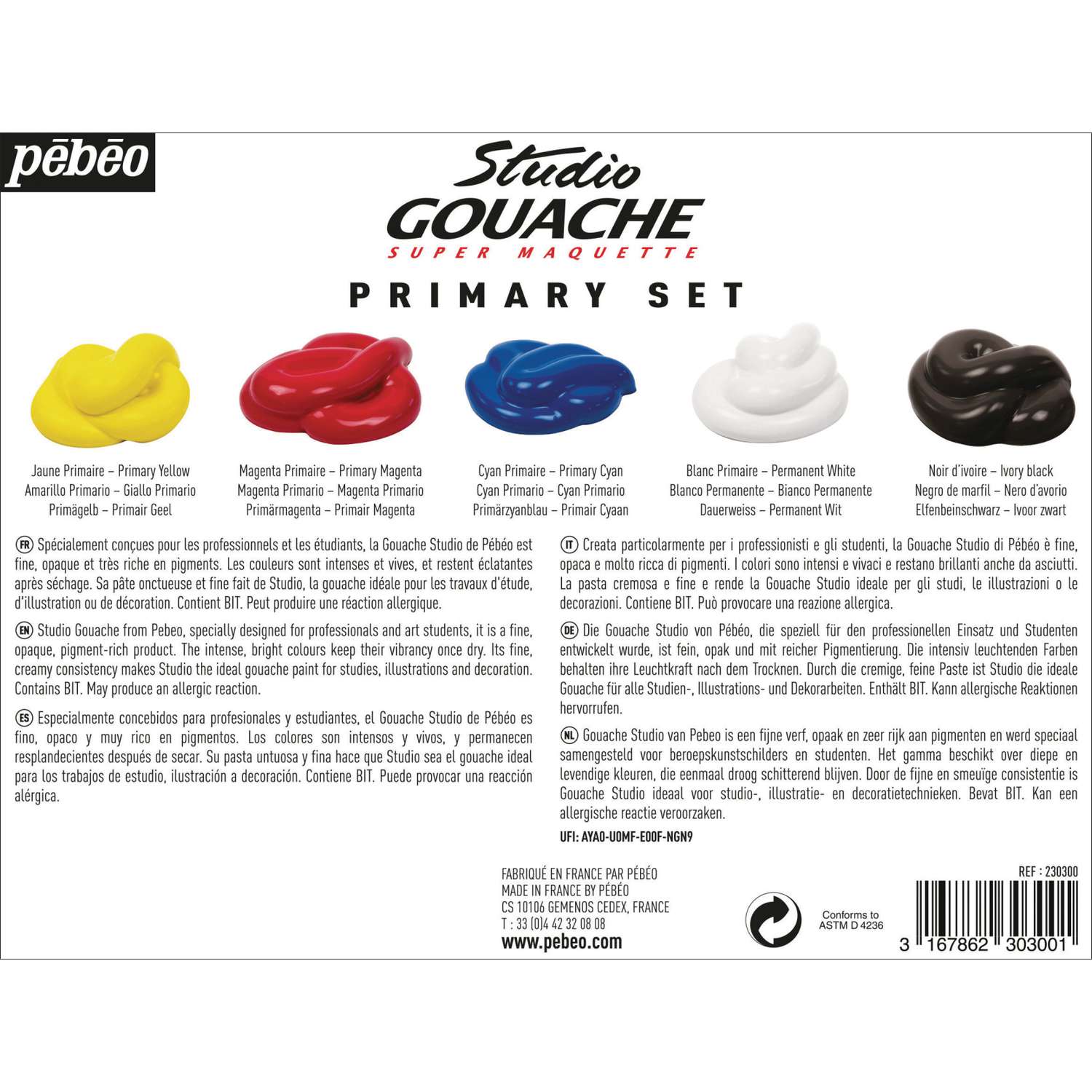 Pébéo Studio Gouache Primärfarben-Set – 5 X 100 Ml In Weiß, Schwarz, Gelb, Magenta, Cyan | Deckende Künstlerfarbe