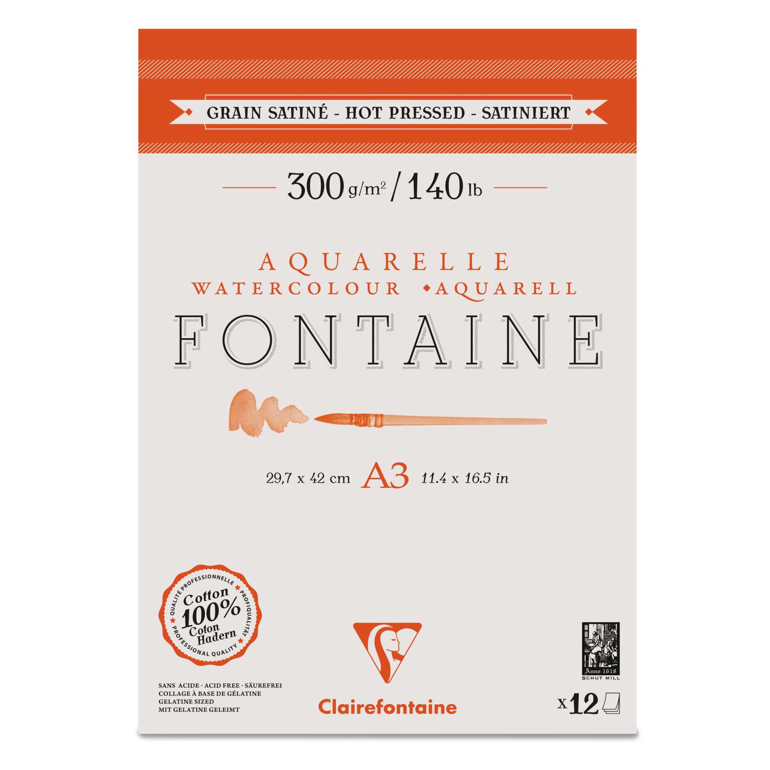 Clairefontaine Cold Pressed Watercolour Paper Pad – 100% Cotton, 25 Sheets, 24x30cm