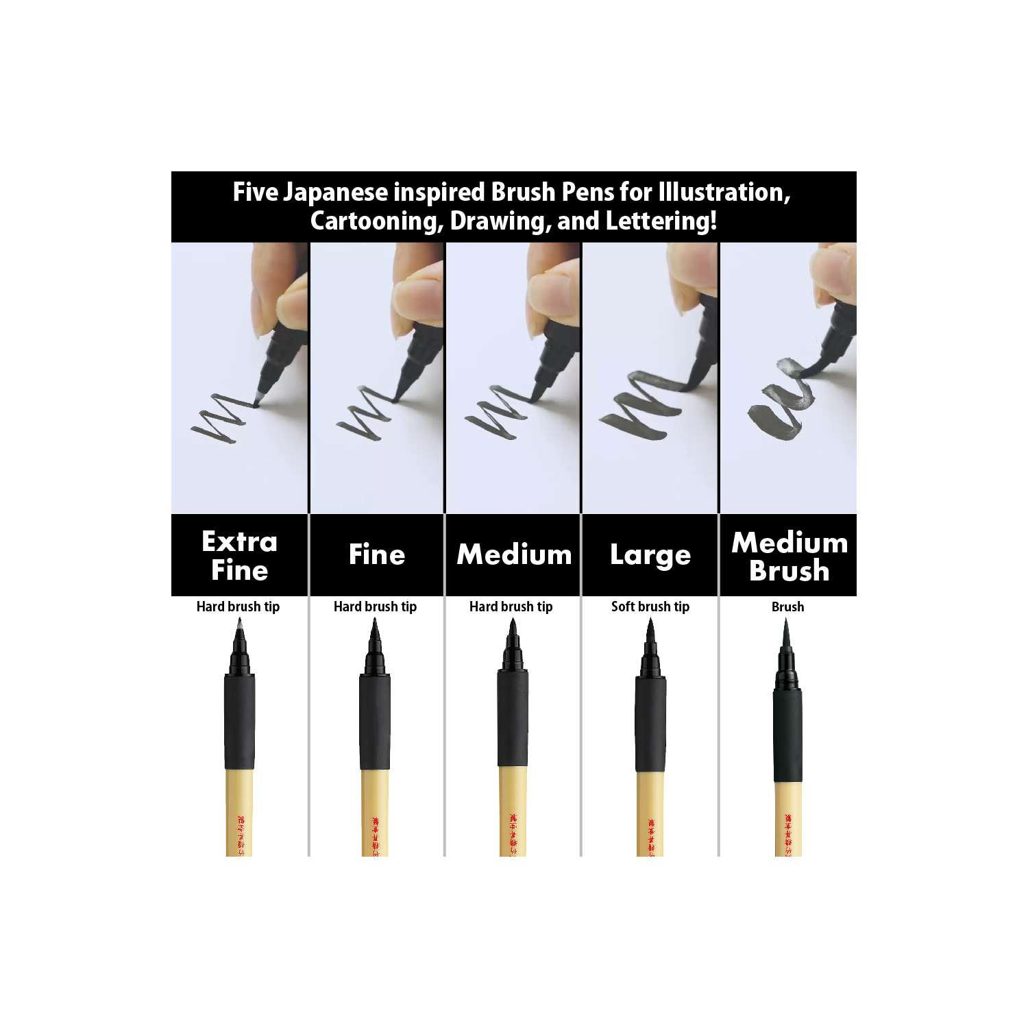 Kuretake | BIMOJI FUDE PEN Assorted set — 5 pens | 50,000+ Art Supplies ...