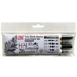 Kuretake | ZIG® Twin Black Marker Assortment set — 4 double-ended pens