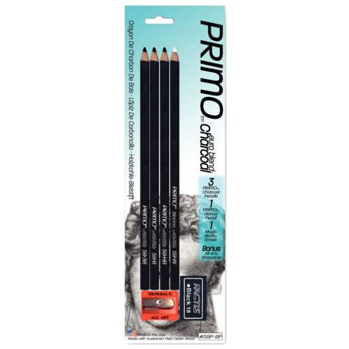 GENERAL'S® | PRIMO™ Charcoal Pencil set — 4 pencils + accessories 