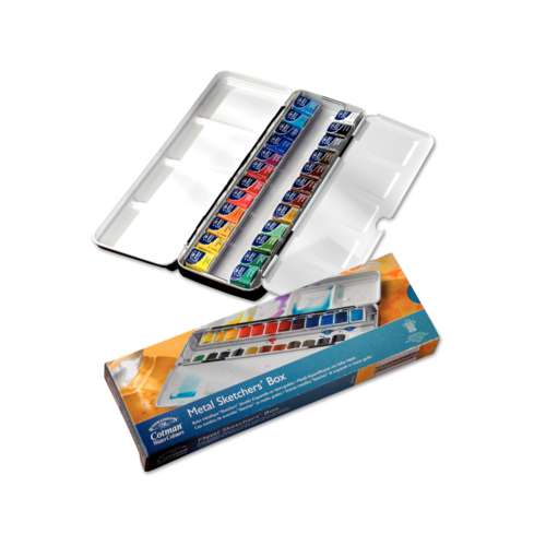 WINSOR & NEWTON™ | Cotman WATERCOLOUR™ Metal Sketchers' Box — 24 half pans 