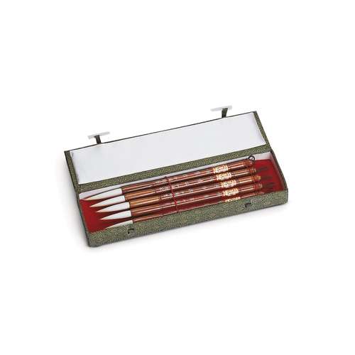 Chinese Brocade Gift Box — 5 brown brushes 