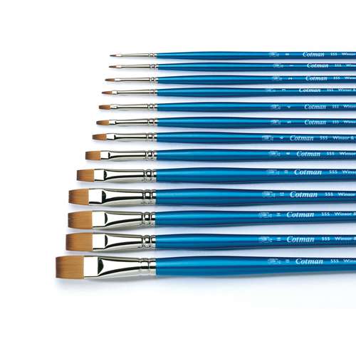 Winsor & Newton Cotman Series 555 Long Handled Flat Watercolour Brushes 