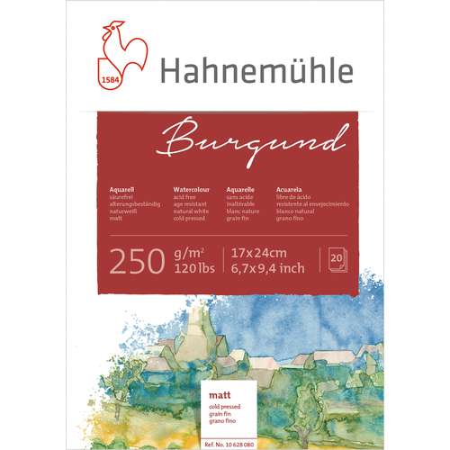 Hahnemuehle Hand-Made Burgundy Watercolour Block, 20 sheets, 250gsm 
