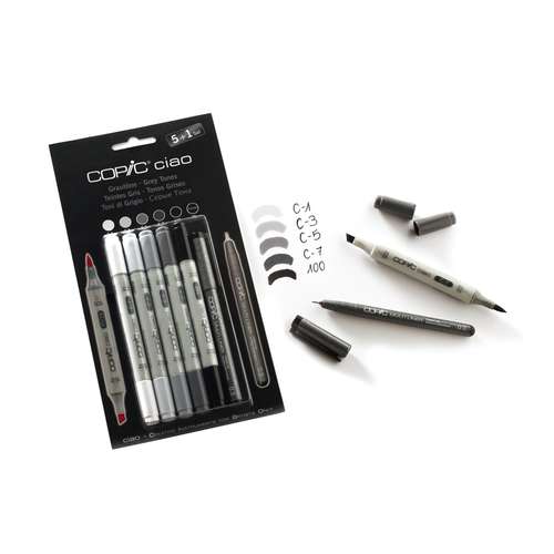 COPIC® | Ciao marker — set of 5 + 1 ○ grey tones 