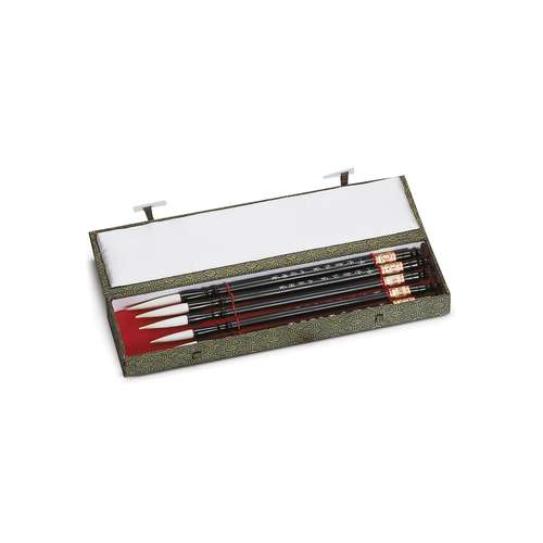Chinese Brocade Gift Box — 5 black brushes 