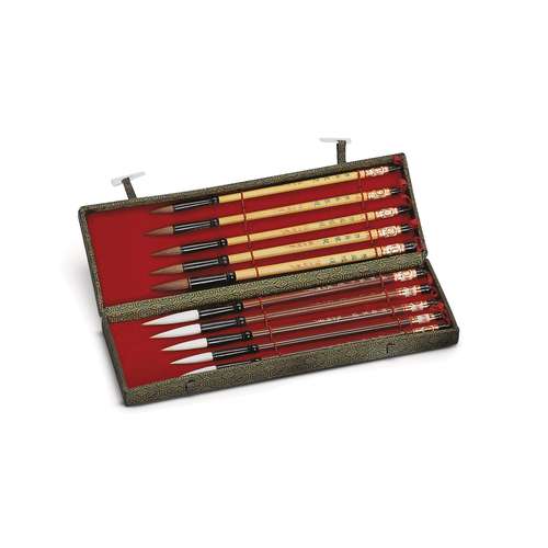 Chinese Brocade Gift Box — 10 brushes 