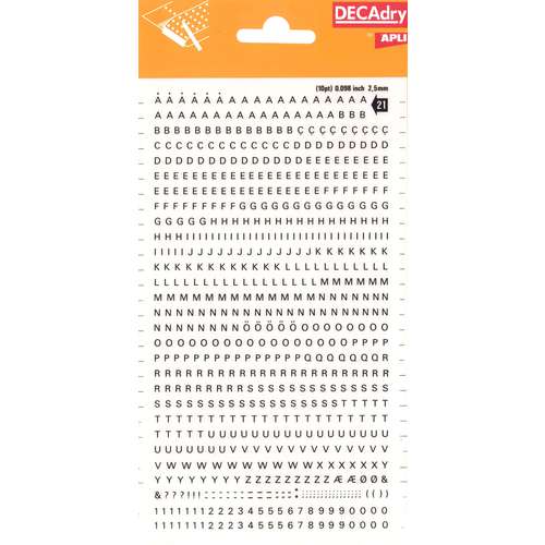 Decadry Letters and Numbers Transfer Sheets, 2.5mm Letters 