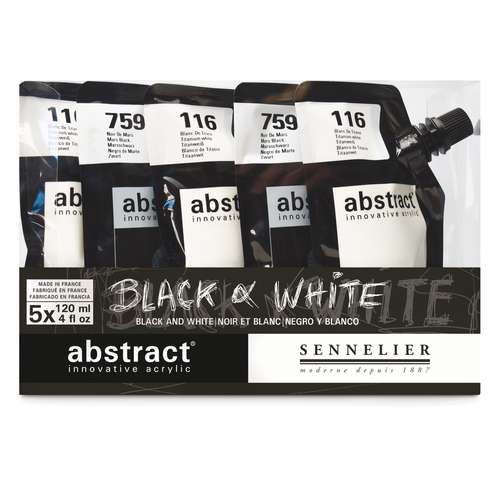 SENNELIER | abstract® ACRYLIC BLACK & WHITE set — 5 x 120 ml pouches 