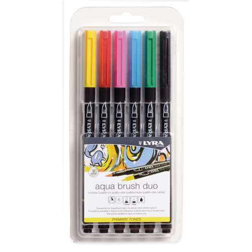 LYRA Aqua Brush Duo - Set Of 12 Dual Tip Brush Pens, Water-Based, Assorted Colors For Drawing & Calligraphy