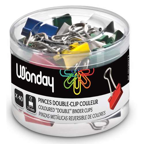 Wonday® | Coloured Double Binder Clips — 40 assorted clips 