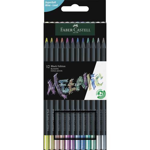 FABER-CASTELL | Black Edition Metallic Crayons — pack of 12 