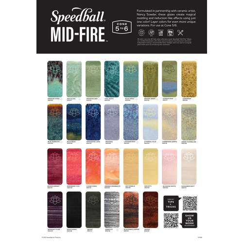 Speedball® | MID-FIRE™ GLAZE Chart #1 — 30 Test Tiles Original Colors 